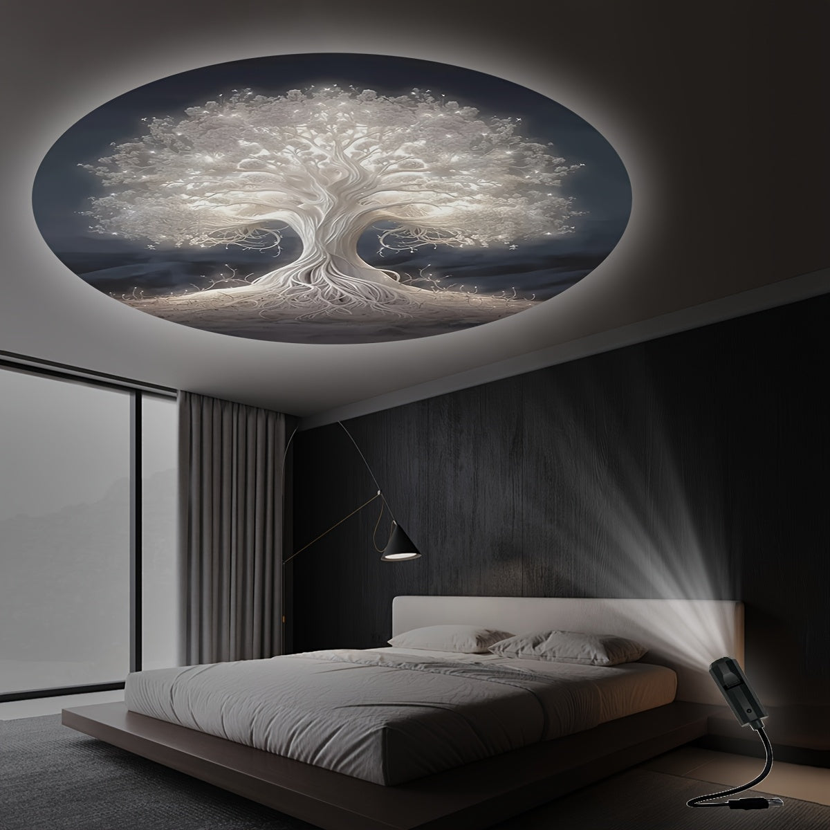 1pc Tree of Life LED Projector Lamp, 360° Rotatable Adjustable Night Light, USB Powered Room Atmosphere Light, Energy-Efficient Push Button Control, Non-Waterproof, for Bedroom Living Room Wall Ceiling Decor, Holiday Gift Idea