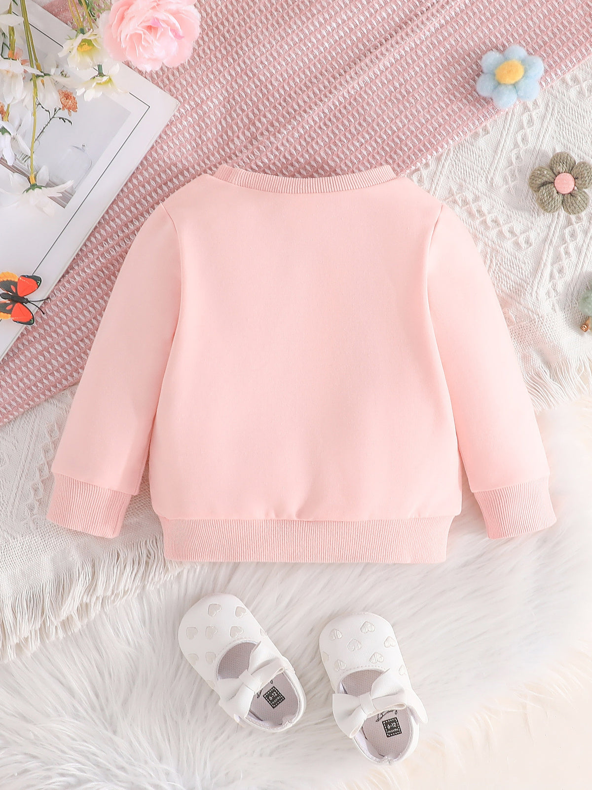 Baby Girls Long Sleeve Flower Embroidered Round Neck Casual Pullover Top For Spring And Autumn