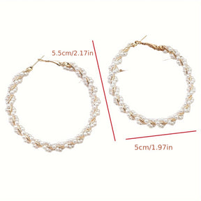 [Popular Choice] Elegant Vintage-Inspired Faux Pearl Earrings, Stainless Steel Hoop Design for Banquets and Daily Wear