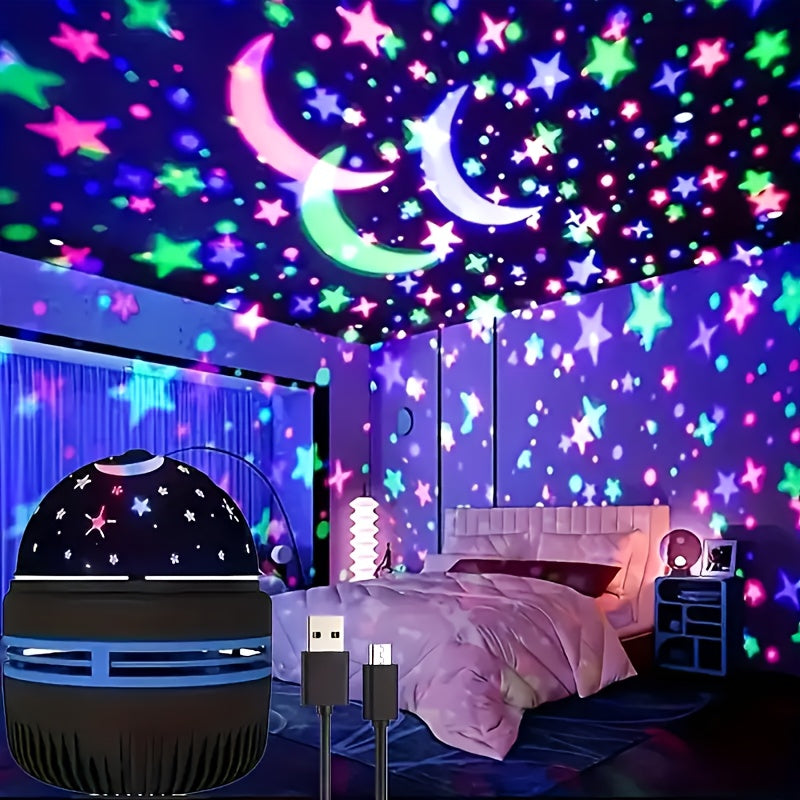 USB-Powered LED Starry Sky Projector - Colorful Rotating Magic Ball Light for Bedroom, Living Room & Car - Perfect Birthday Gift