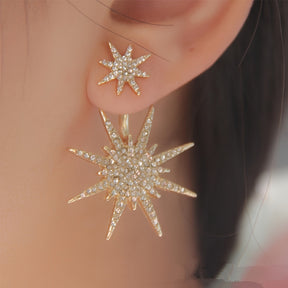 1PCS Sparkling Stud Earrings Ear Jacket Zinc Alloy Jewelry Delicate Six-pointed Star Design Embellished With Rhinestones Bohemian Luxury Style