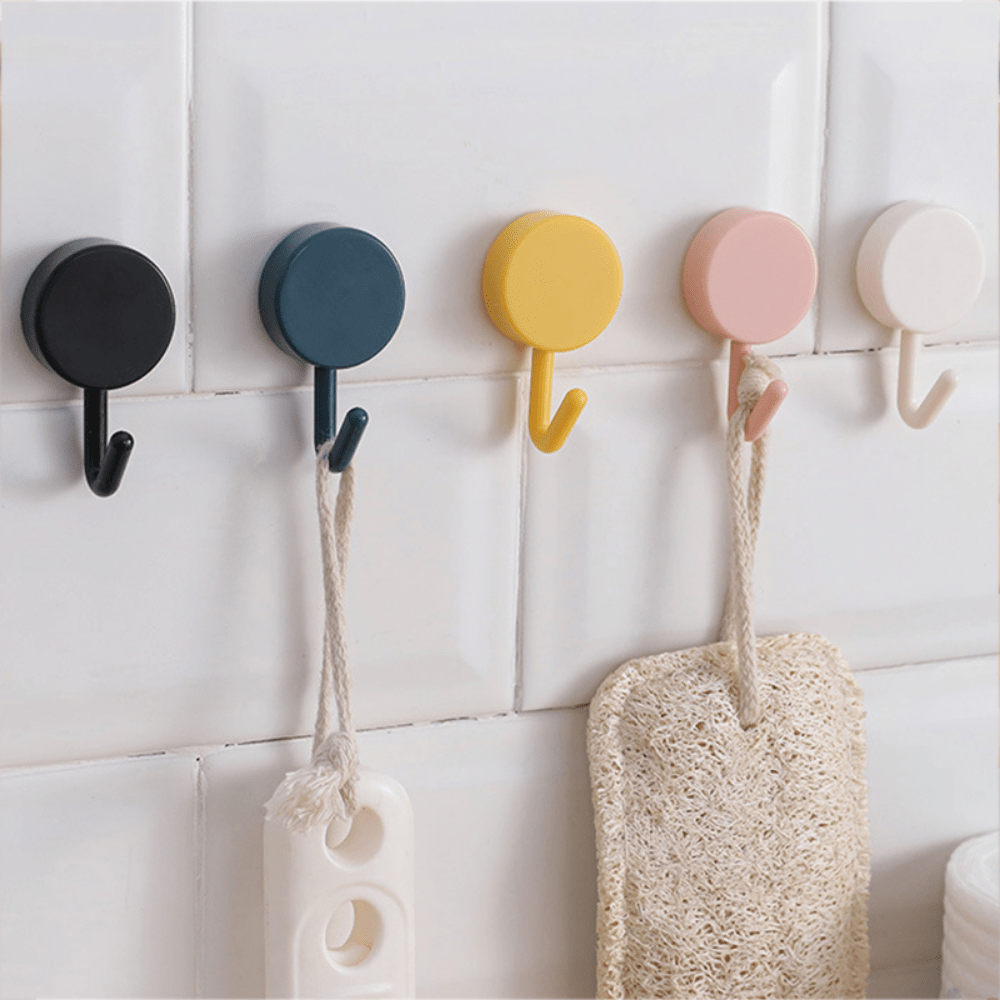 5/10/20/40pcs Self-adhesive Hook, Minimalist Solid Color Punch-free Sticky Hook For Home, Wall Hook For Bathroom Kitchen