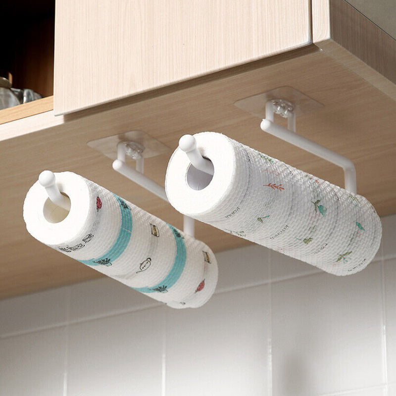 1pc Paper Towel Holders, Punching-free Tissue Holder, Wall-mounted Towel Storage Rack, Plastic Dish Cloth Holder, For Kitchen And Bathroom, 6.86*28.96*7.87cm, Kitchen Supplies