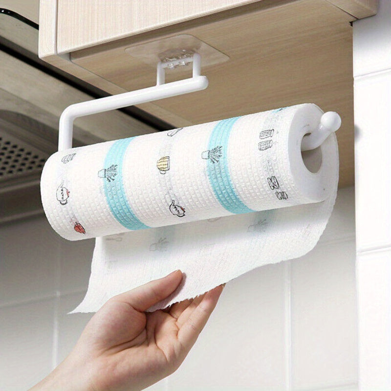 1pc Paper Towel Holders, Punching-free Tissue Holder, Wall-mounted Towel Storage Rack, Plastic Dish Cloth Holder, For Kitchen And Bathroom, 6.86*28.96*7.87cm, Kitchen Supplies