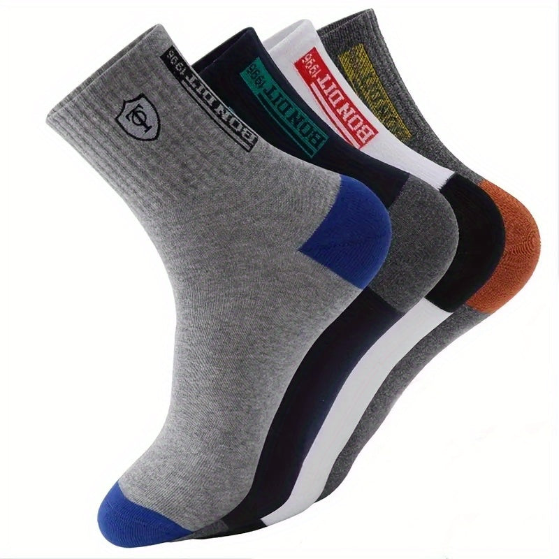 5 Pairs Of Men's Trendy Breathable Crew Socks, Comfy Casual Soft Thermal Socks, Winter & Autumn