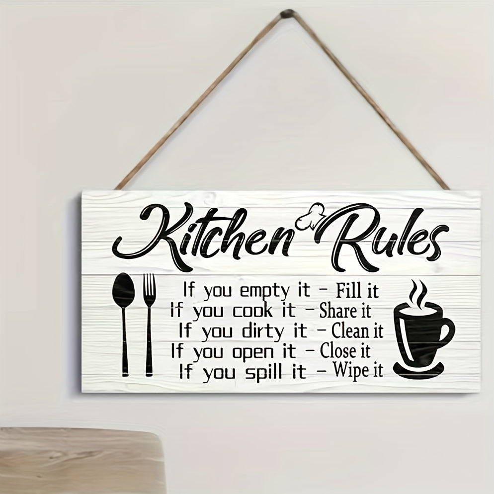 1pc Classic Wooden "Kitchen Rules" Hanging Sign, Decorative Wall Art, Pendant For Home Decor, Perfect Gift For Mother's Day, Thanksgiving, Christmas