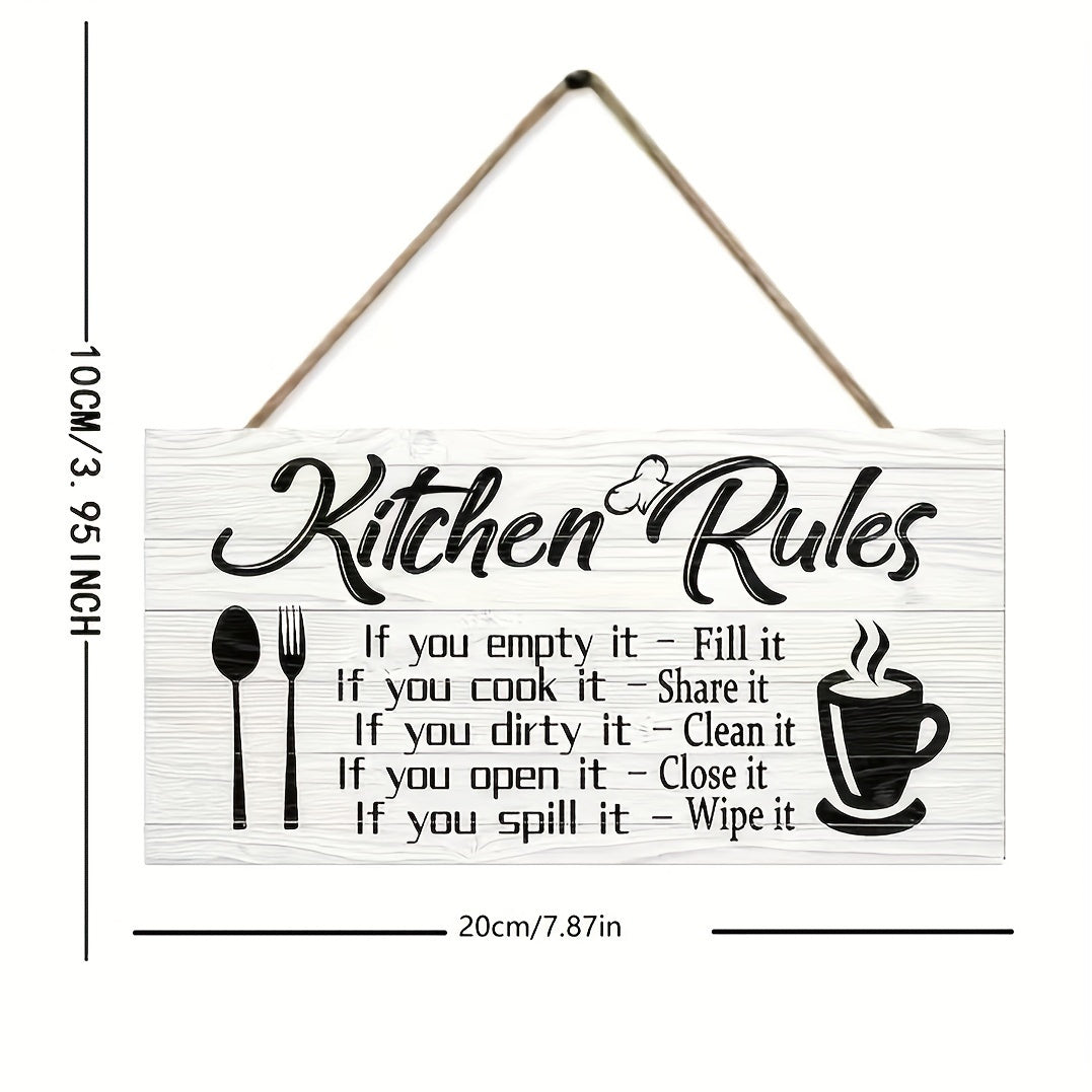 1pc Classic Wooden "Kitchen Rules" Hanging Sign, Decorative Wall Art, Pendant For Home Decor, Perfect Gift For Mother's Day, Thanksgiving, Christmas