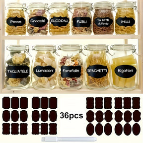 36pcs Reusable Food Storage Labels with Pen - Waterproof, Self-Adhesive Blackboard Stickers for Spices & Cheese - Kitchen Organization Essentials