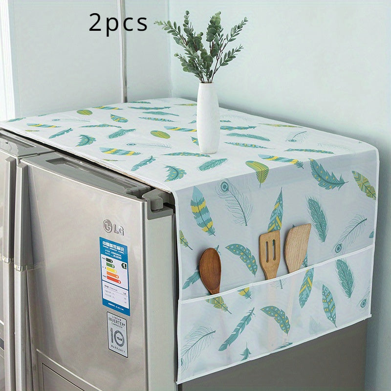 1/4pcs Multifunctional Refrigerator Dust Cover with Pockets, 128.02 X 52.07cm, Fabric Appliance Top Cover, Modern Decorative Storage Organizer for Home & Kitchen Use