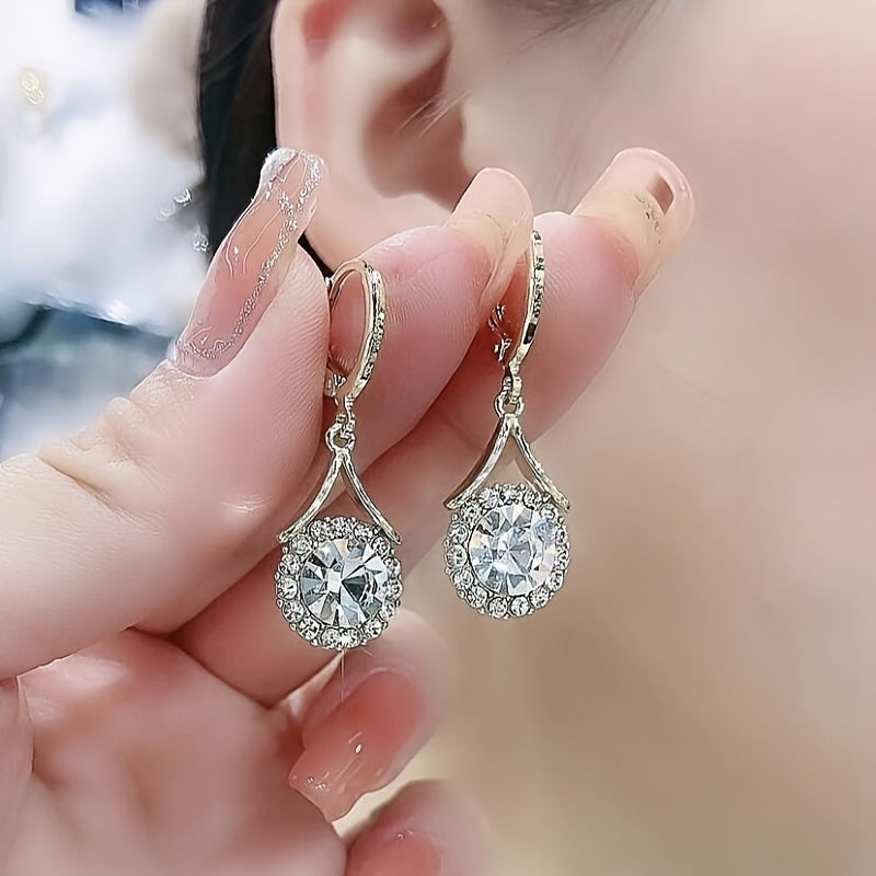 Elegant French-Inspired Cubic Zirconia Drop Earrings - Luxurious Sparkle for Women, Perfect for Weddings & Parties