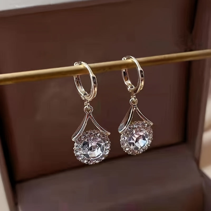 Elegant French-Inspired Cubic Zirconia Drop Earrings - Luxurious Sparkle for Women, Perfect for Weddings & Parties