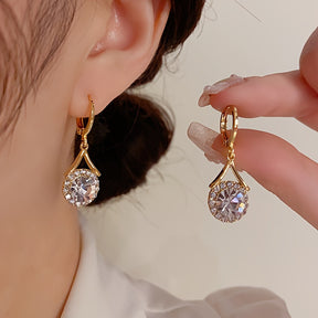 Elegant French-Inspired Cubic Zirconia Drop Earrings - Luxurious Sparkle for Women, Perfect for Weddings & Parties