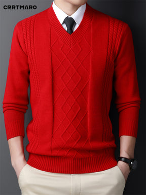 [Customer Favorite] Men's Casual V-Neck Sweater - Soft Knit Pullover for Fall & Winter, Versatile Solid Color