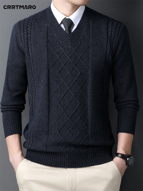 [Customer Favorite] Men's Casual V-Neck Sweater - Soft Knit Pullover for Fall & Winter, Versatile Solid Color