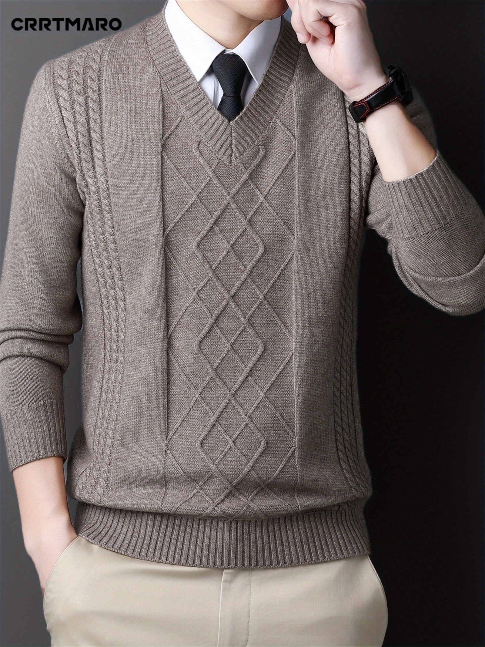 [Customer Favorite] Men's Casual V-Neck Sweater - Soft Knit Pullover for Fall & Winter, Versatile Solid Color