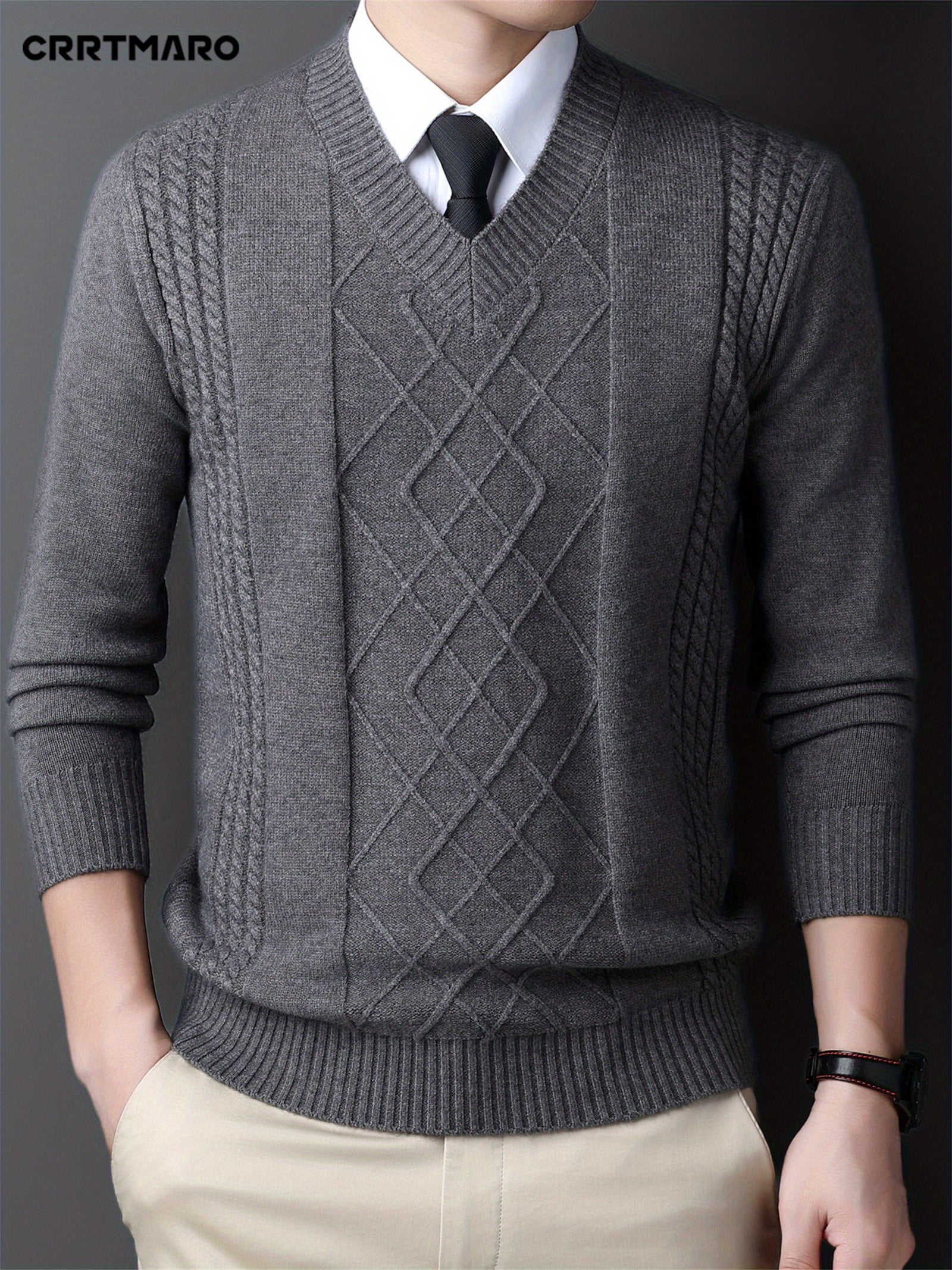 [Customer Favorite] Men's Casual V-Neck Sweater - Soft Knit Pullover for Fall & Winter, Versatile Solid Color