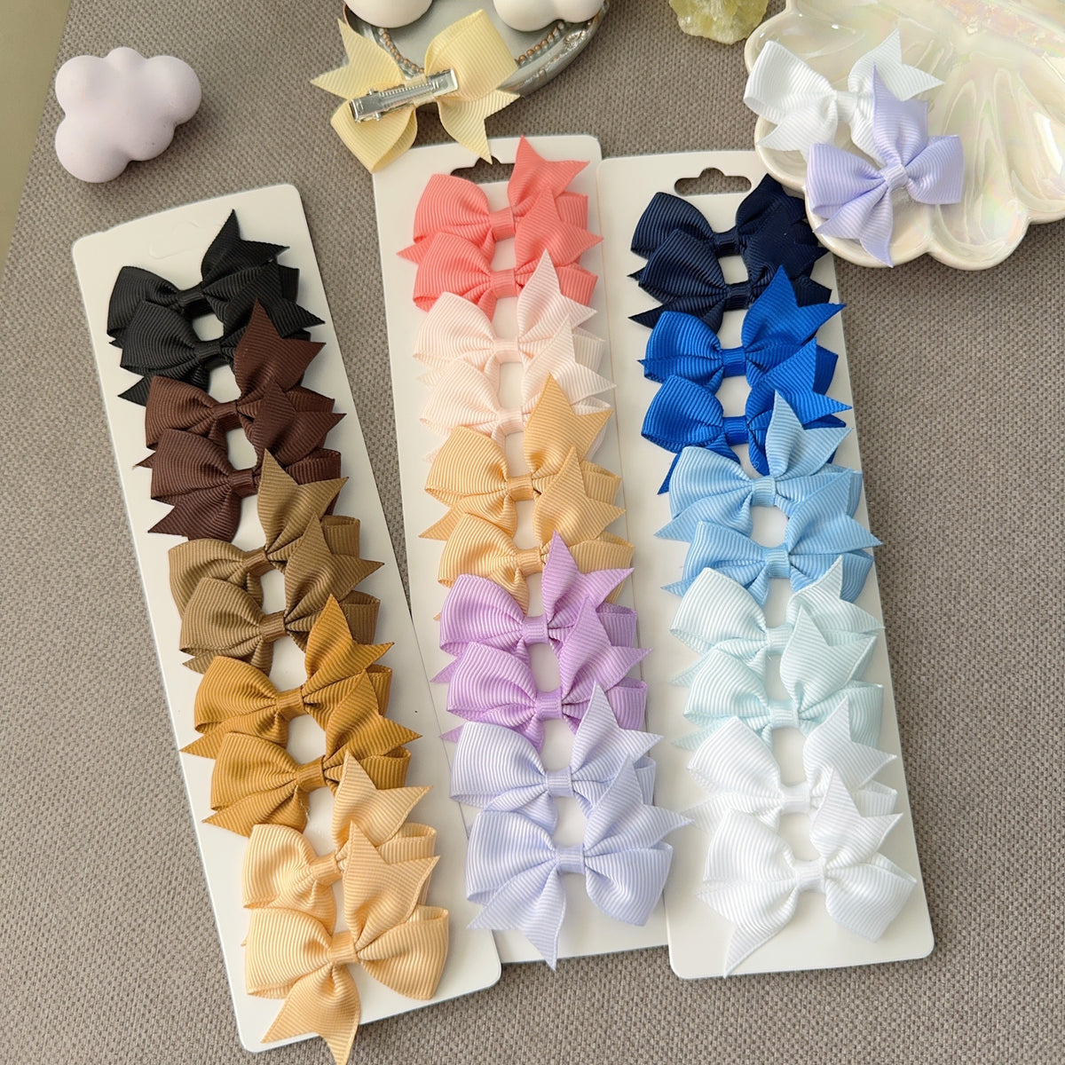 10pcs Set of Adorable Solid Color Ribbon Bow Hair Clips for Girls - Handcrafted Barrettes, Alloy & Polyester, Perfect for Casual Attire