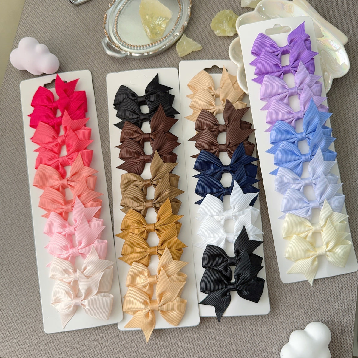 10pcs Set of Adorable Solid Color Ribbon Bow Hair Clips for Girls - Handcrafted Barrettes, Alloy & Polyester, Perfect for Casual Attire