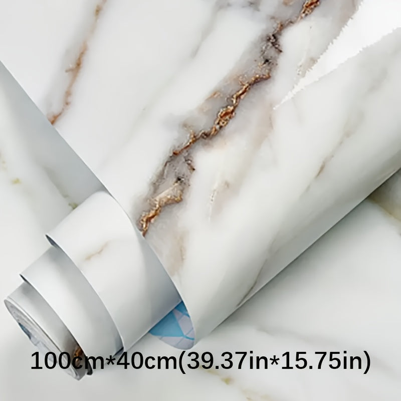 Marble Texture Self-Adhesive Wallpaper - Waterproof, Oil & Heat Resistant for Kitchen, Bathroom, and Room Renovation - Easy Peel & Stick, Removable Vinyl Decorative Wallpaper, 39.98cm W x 100.0/500.0/1000.0cm L