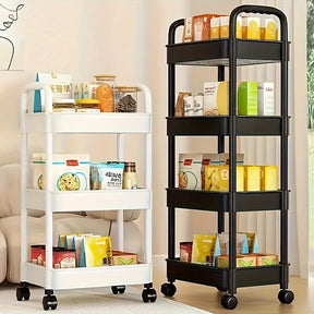 Versatile Multi-Layer Storage Cart - Durable Plastic, 360° Rotation, No Power Needed - Perfect for Bedroom, Kitchen & Home Organization - Available in Black or White, Floor Installation, Storage Box