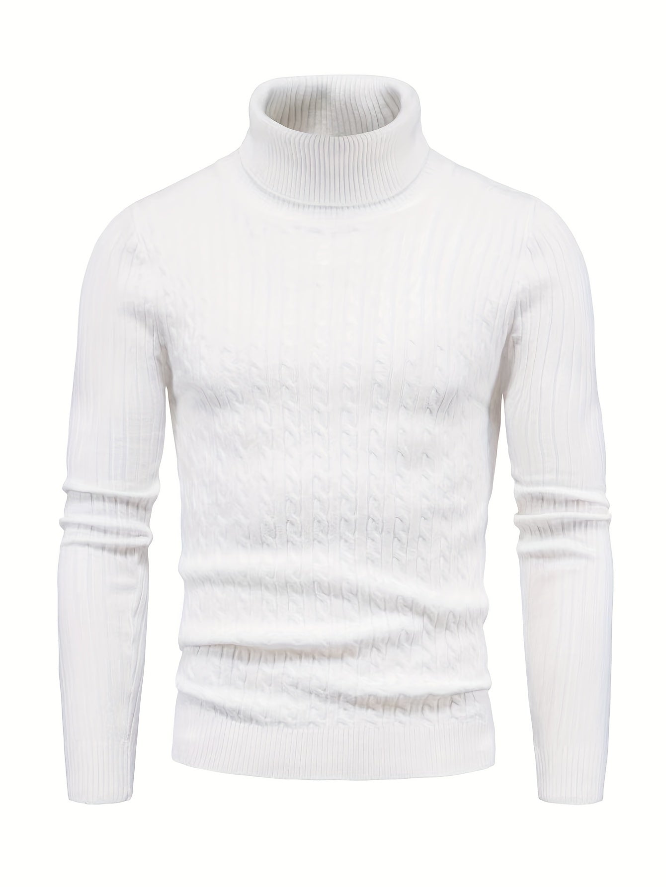 Men's Twist High Neck Pullover Thermal Underwear Tops, Solid Color Autumn And Winter Long Sleeves Knitted Sweater Tops