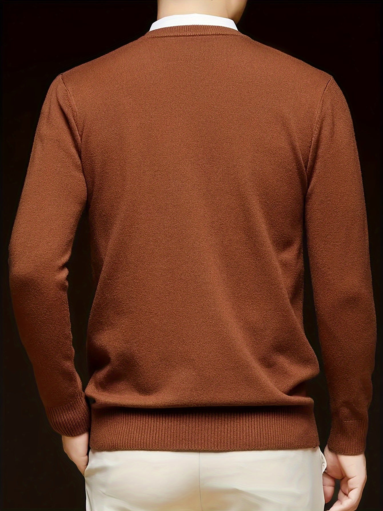 Men'S V-Neck Pullover Sweater, Rayon Blend Knitwear, Solid Color, Long Sleeve, Regular Fit, Stretch Fabric, for Daily & Casual Wear