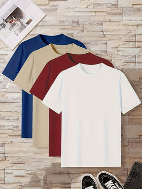 4 Pcs Of Men's Simple Style Casual Solid Color Tees, Comfy Short Sleeve Crew Neck T-shirt Home Pajamas Top Men's Summer Outdoor Clothing