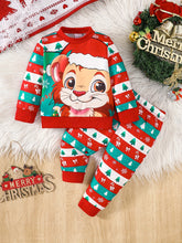 Boys' Christmas Lion Print Sweatshirt and Pants Set, Toddler Winter Holiday Outfit, Polyester Knit, Long Sleeve, Round Neck, Elastic Waist, Cute Animal Pattern, Cozy Loose Fit, for Infants and Newborns, for Outdoor