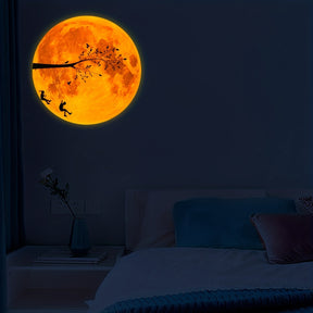 Glow-in-the-Dark Pink Moon & Branch Swing Wall Decal - Cartoon Fantasy PVC Sticker for Youngsters's Bedroom, Living Space, and Early Learning Center