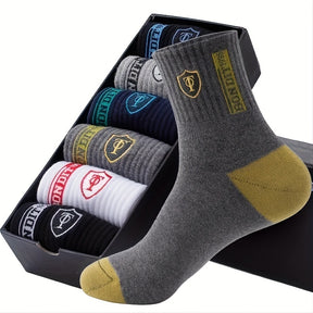 5 Pairs Of Men's Trendy Breathable Crew Socks, Comfy Casual Soft Thermal Socks, Winter & Autumn