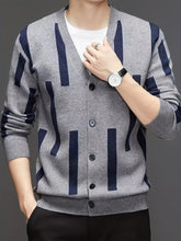 2024 New Cross-border Men's V-neck Open Sweater Knitted Jacquard Sweater