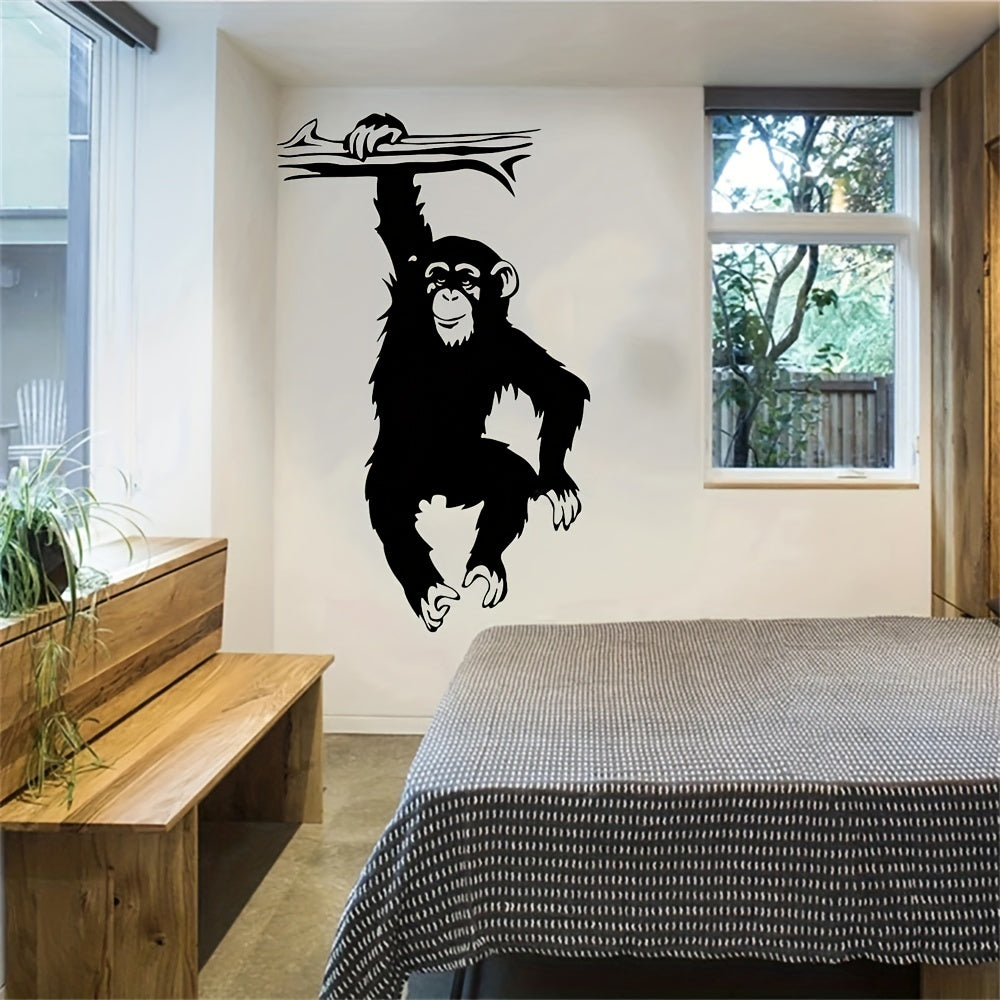 1pc Large Funny Monkey Tree Wall Decal For Living Room, Cartoon Jungle Forest Animal Branch Vinyl Wall Sticker For Bedroom