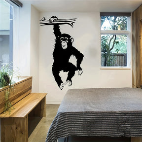 1pc Large Funny Monkey Tree Wall Decal For Living Room, Cartoon Jungle Forest Animal Branch Vinyl Wall Sticker For Bedroom