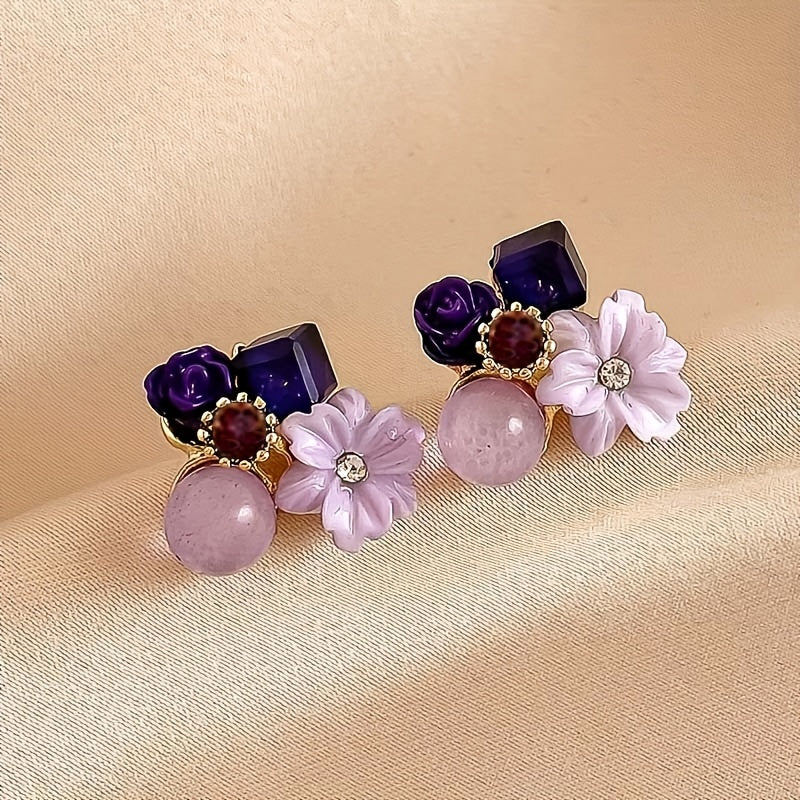 Shiny Flower Shape Stud Earrings Inlaid Shiny zirconia Elegant Ear Jewelry Decorations For Women