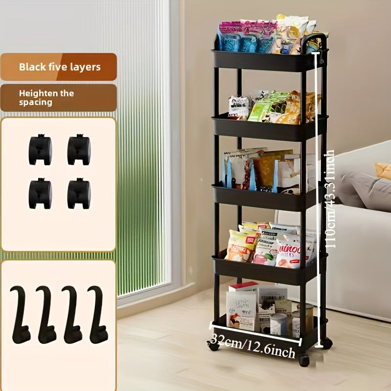 Versatile Multi-Layer Storage Cart - Durable Plastic, 360° Rotation, No Power Needed - Perfect for Bedroom, Kitchen & Home Organization - Available in Black or White, Floor Installation, Storage Box