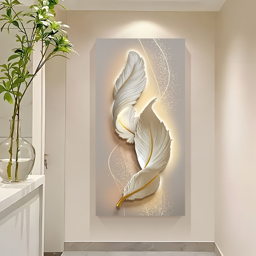 [1pc Abstract Feather Print Wall Art Canvas] Abstract Feather Wall Art Canvas, Frameless Modern Fluorescent Lines Print, Beige Nordic Minimalist Poster, 59.99x119.99 cm, for Bedroom, Living Room, Corridor Decor, Universal Holiday Artwork