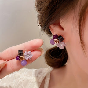 Shiny Flower Shape Stud Earrings Inlaid Shiny zirconia Elegant Ear Jewelry Decorations For Women