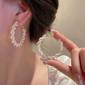 [Popular Choice] Elegant Vintage-Inspired Faux Pearl Earrings, Stainless Steel Hoop Design for Banquets and Daily Wear