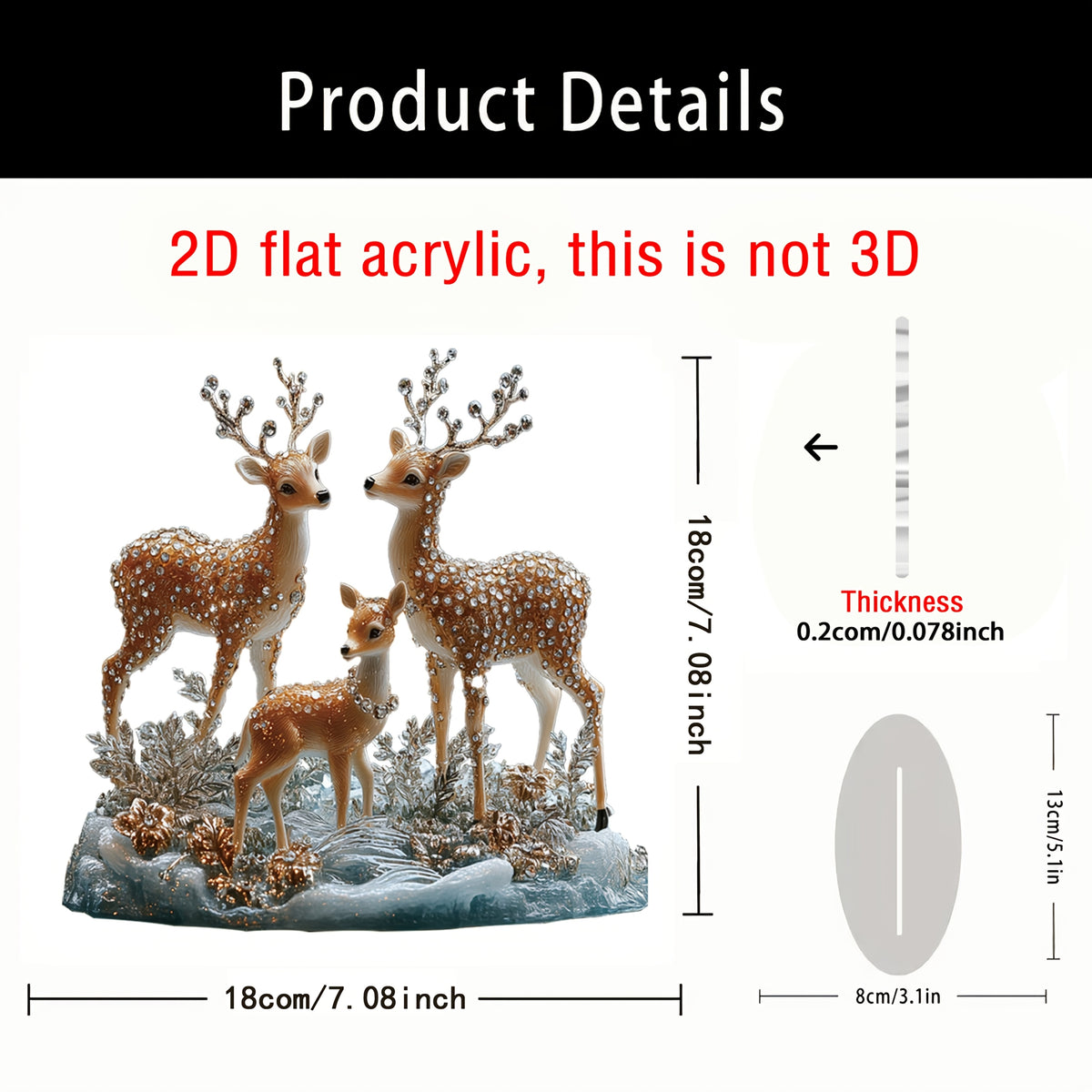 [2D Flat] 1pc Boho Acrylic Deer Statue Set - 17.98cm Tabletop Decorative Figurine Collection for Home, Office, Cafe Display, Multipurpose, English Language