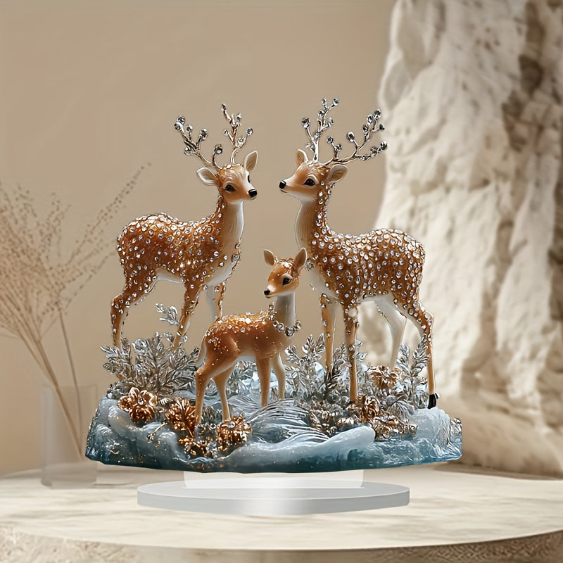 [2D Flat] 1pc Boho Acrylic Deer Statue Set - 17.98cm Tabletop Decorative Figurine Collection for Home, Office, Cafe Display, Multipurpose, English Language