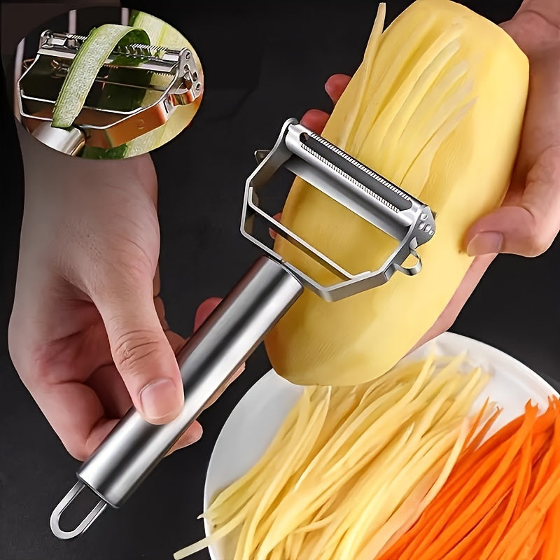 1pc Stainless Steel Peeler, Universal Kitchen Vegetable Peeler and Julienne Slicer, Multi-Function Potato Peeler, Fruit & Vegetable Shredder, Manual Food Processor for Thanksgiving, Christmas, Essential Kitchen Gadget