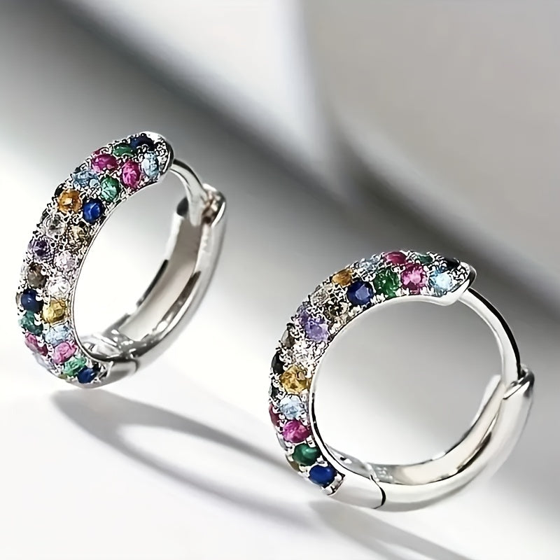 1 Pair Simple Fashion Round Earrings, Colorful Cubic Zirconia Hoop Earrings for Women