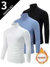 3pcs Men's Thermal Turtleneck Long Sleeve T-Shirts - Warm, Stretchy & Casual for Fall/Winter