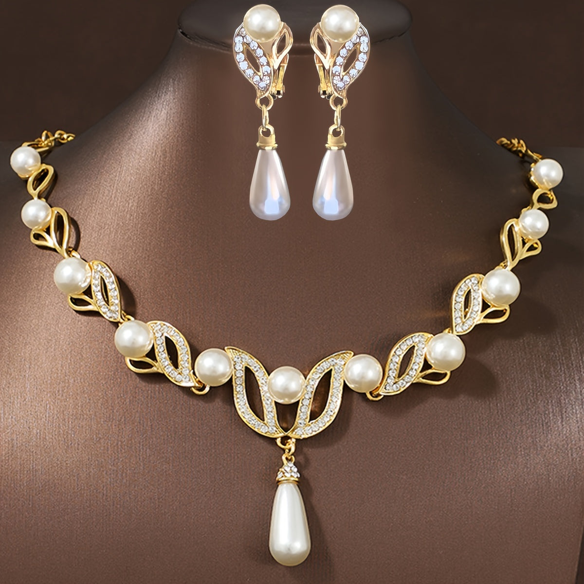 Luxury Imitation Pearl Necklace and Earrings Set, Zinc Alloy Fashion Jewelry for Bridal and Daily Wear, Versatile European Style Accessory