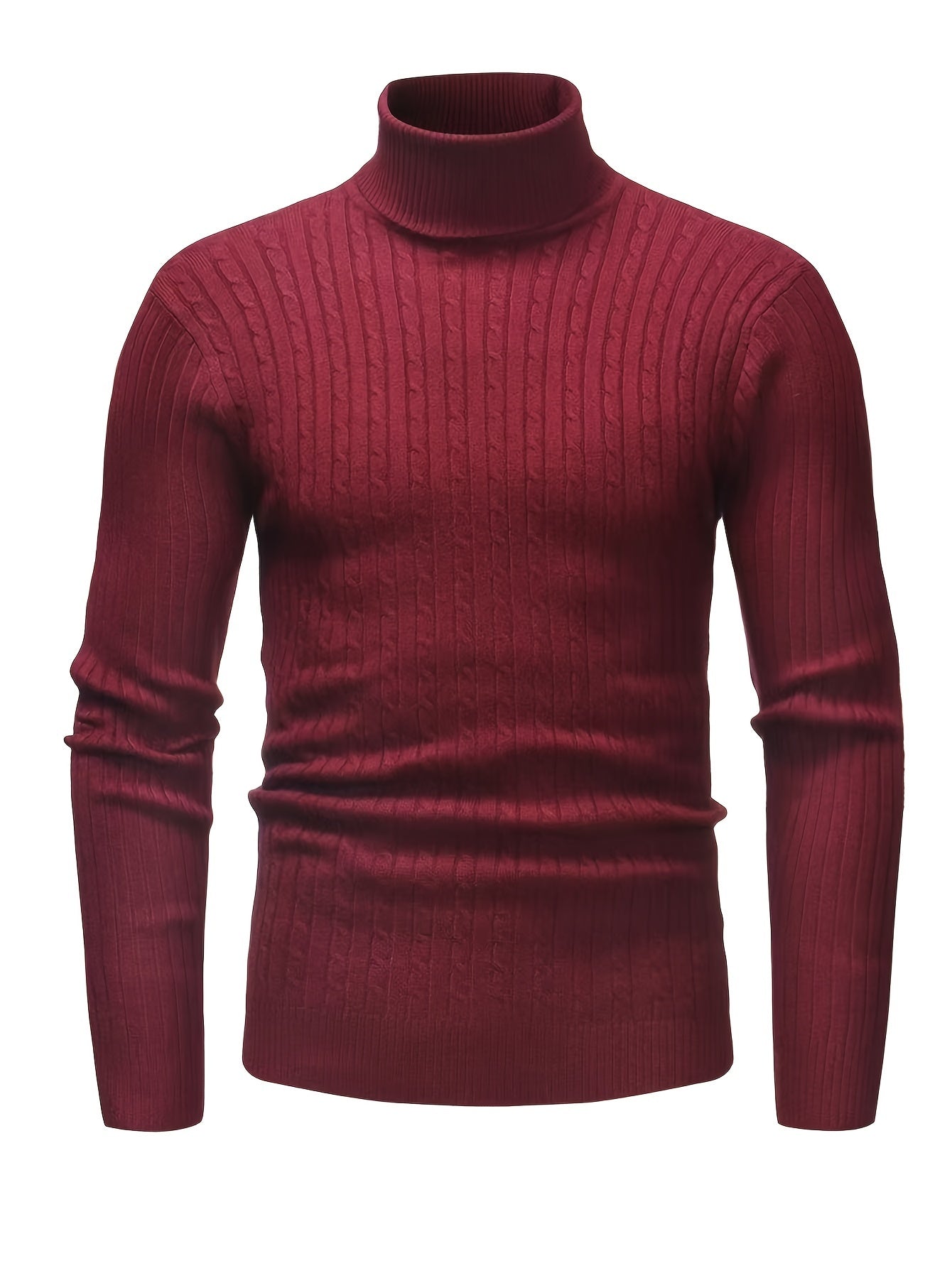 Men's Twist High Neck Pullover Thermal Underwear Tops, Solid Color Autumn And Winter Long Sleeves Knitted Sweater Tops