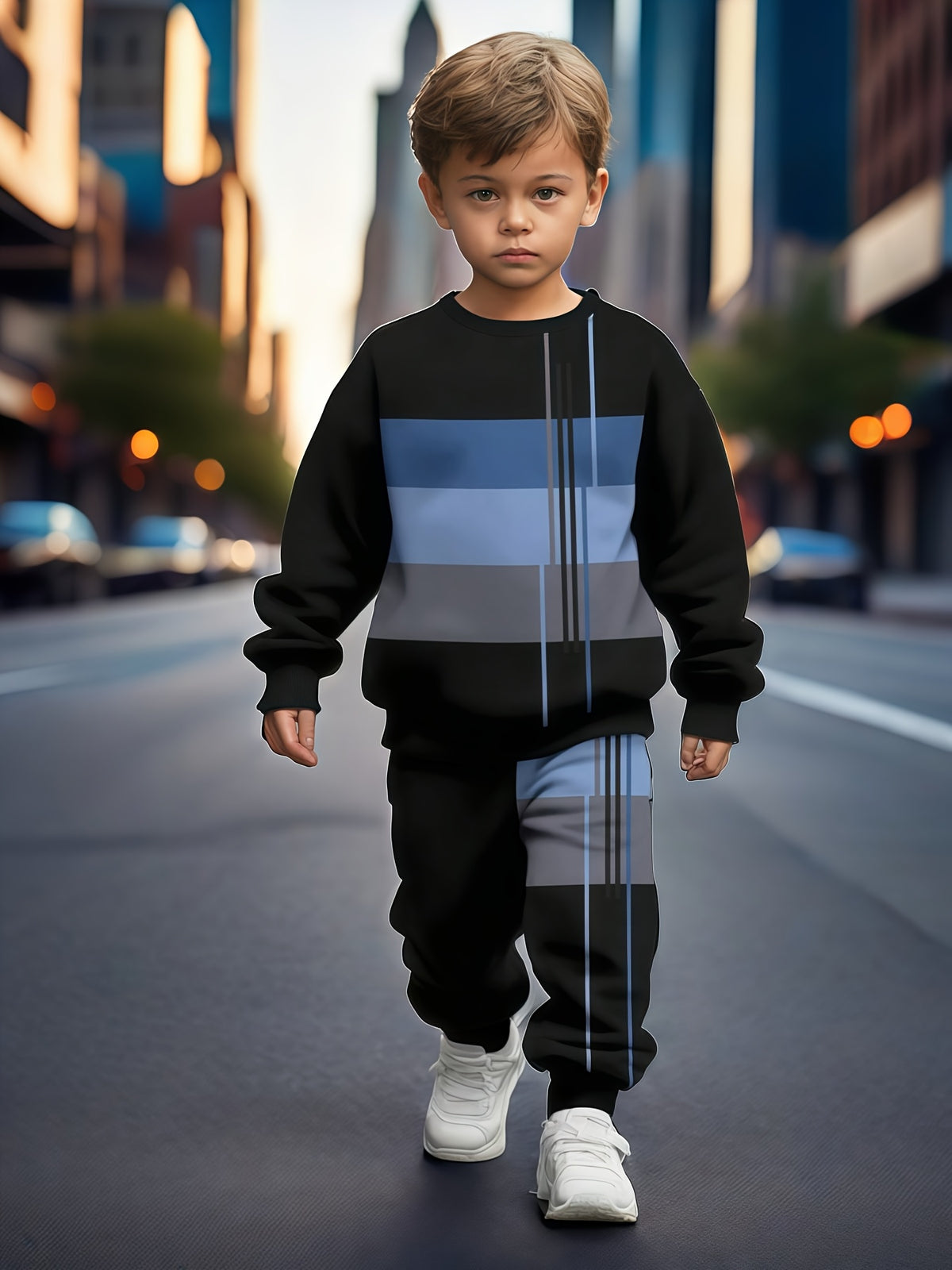 Boys' 2pcs Color Block Striped Sweatshirt & Joggers Set - Comfortable, Ribbed Cuff, Perfect for Fall/Winter Outdoor Activities, Perfect for Outdoor