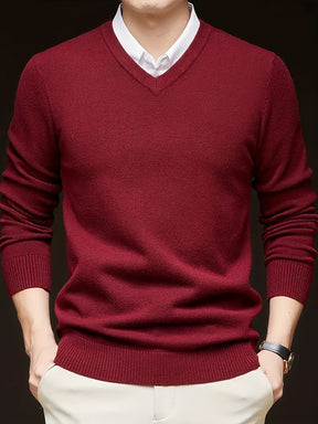 Men'S V-Neck Pullover Sweater, Rayon Blend Knitwear, Solid Color, Long Sleeve, Regular Fit, Stretch Fabric, for Daily & Casual Wear