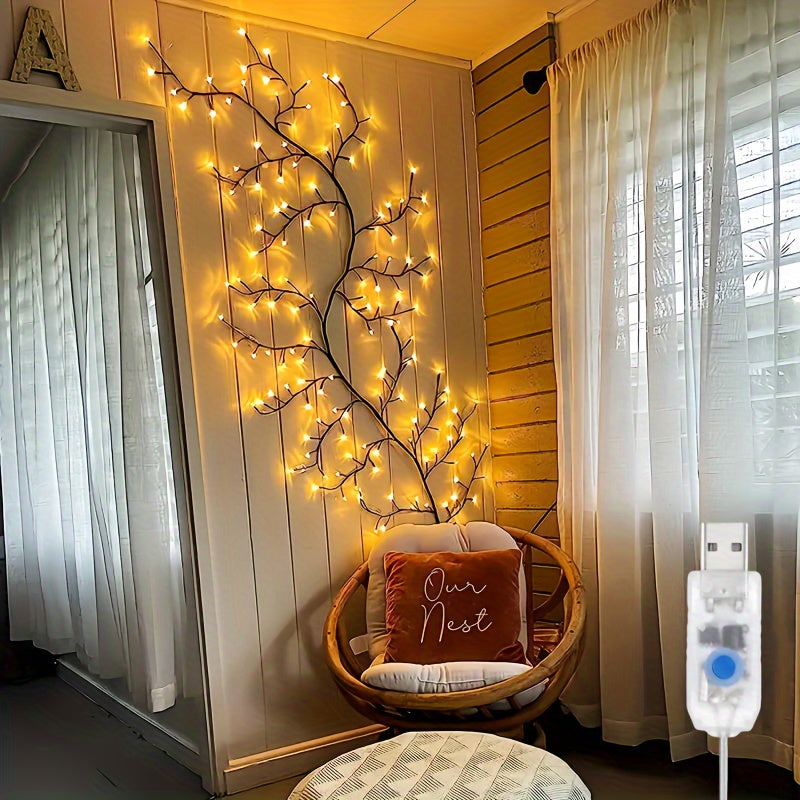 AMill 8 Pattern USB Vine Decorative Lights, 96 LED Natural Branch Lights, Colorful/Warm White, Indoor/Outdoor Use, for Bedroom, Living Room, Birthday Party, Festive Decor, Outdoor Wedding, 1.8m/71inch, IPX-4 Waterproof, Wall-Mounted, USB Powered, LED Ligh