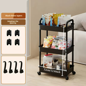 Versatile Multi-Layer Storage Cart - Durable Plastic, 360° Rotation, No Power Needed - Perfect for Bedroom, Kitchen & Home Organization - Available in Black or White, Floor Installation, Storage Box