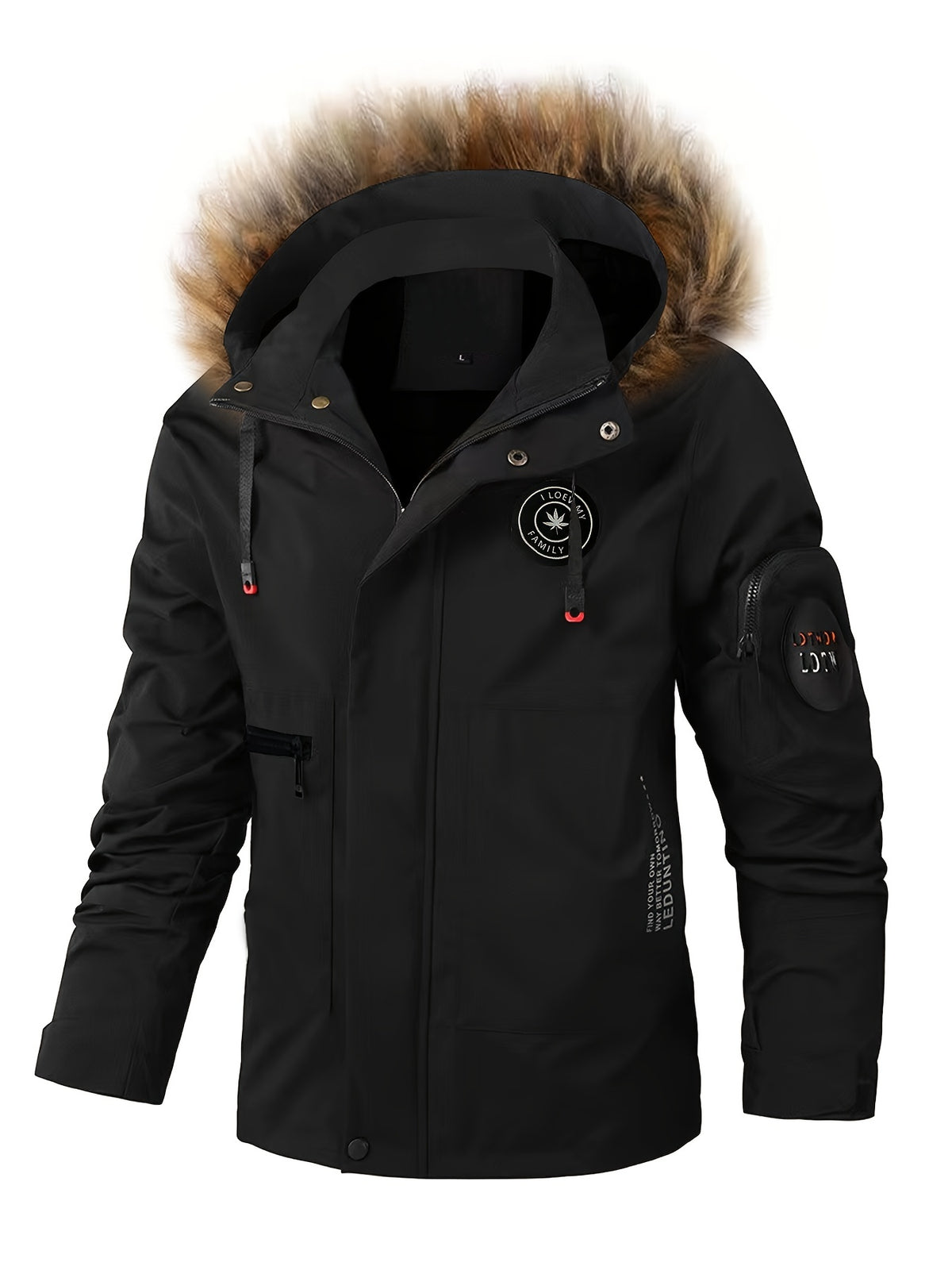 Men's Windproof Hooded Jacket with Faux Fur Collar - Casual & Sporty, Zip-Up, Warm for Fall/Winter, PLUS SIZE